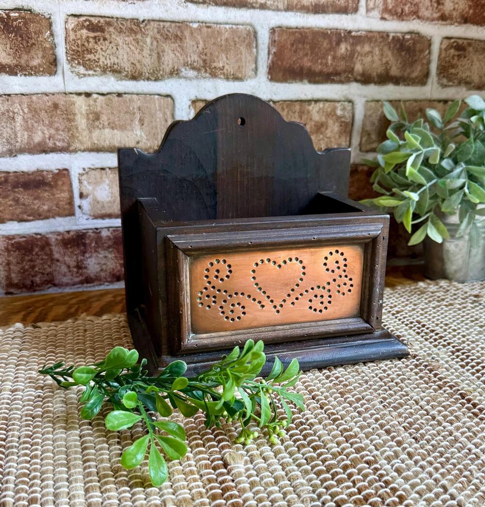 Vintage Pfaltzgraff Village Copper Wall Box | Primitive Wood